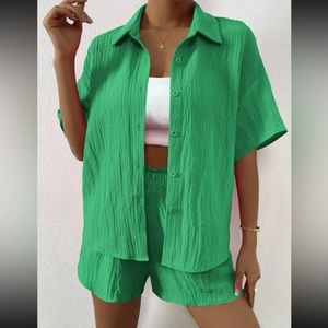 Cute button down shirt and short set